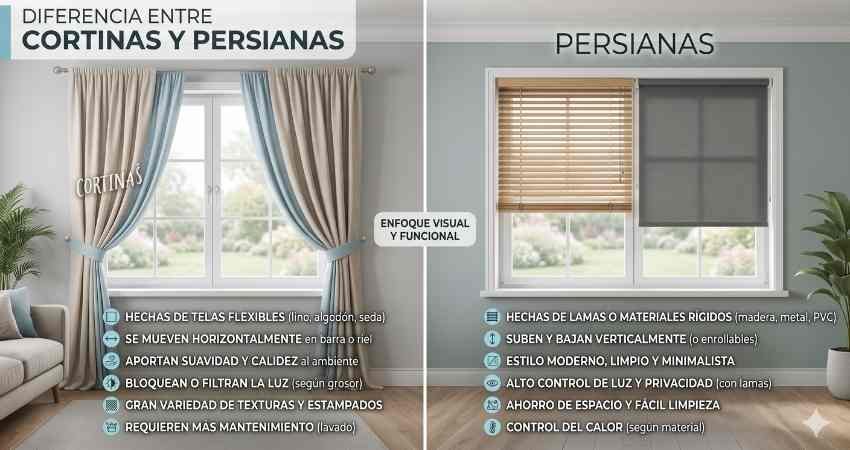 Diferencia entre cortinas y persianas
